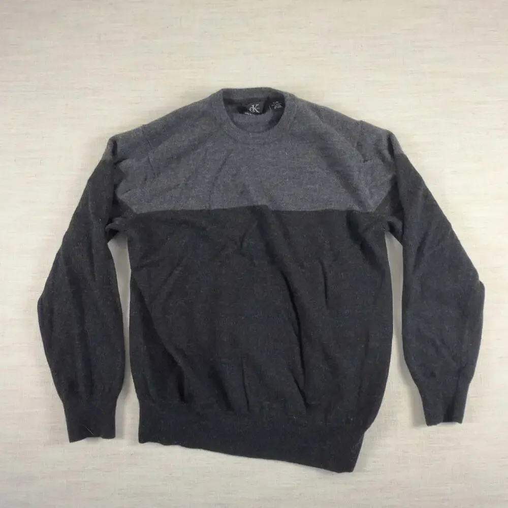 Calvin‎ Klein Sweater Mens Medium Blue/Black Two-Tone Color Block Merino Wool